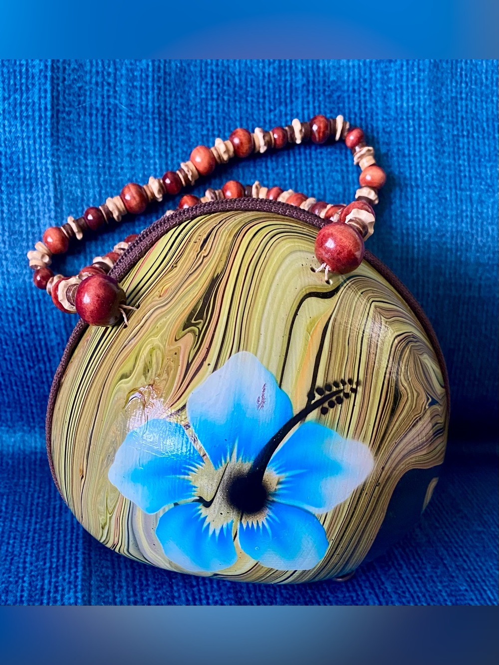 Hand-Painted Blue Floral coconut purse